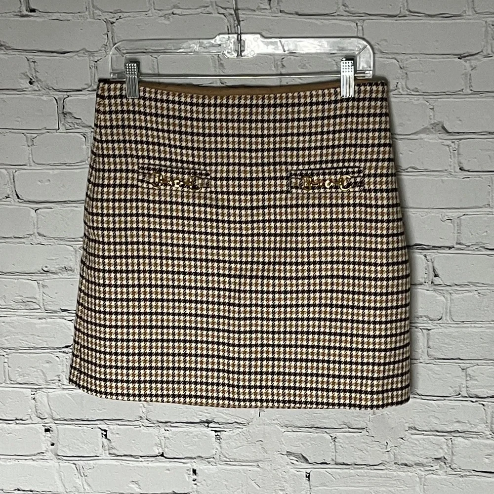 LOFT Houndstooth Mini Skirt in Black and Tan - Picture 1 of 5